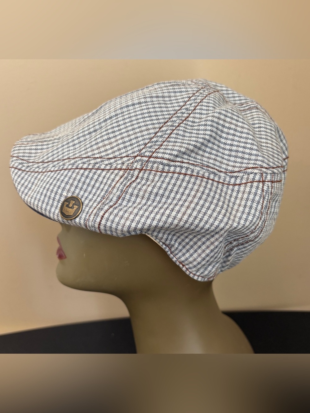 Goorin Bros Striped White Blue Brown Flat Cap SMALL